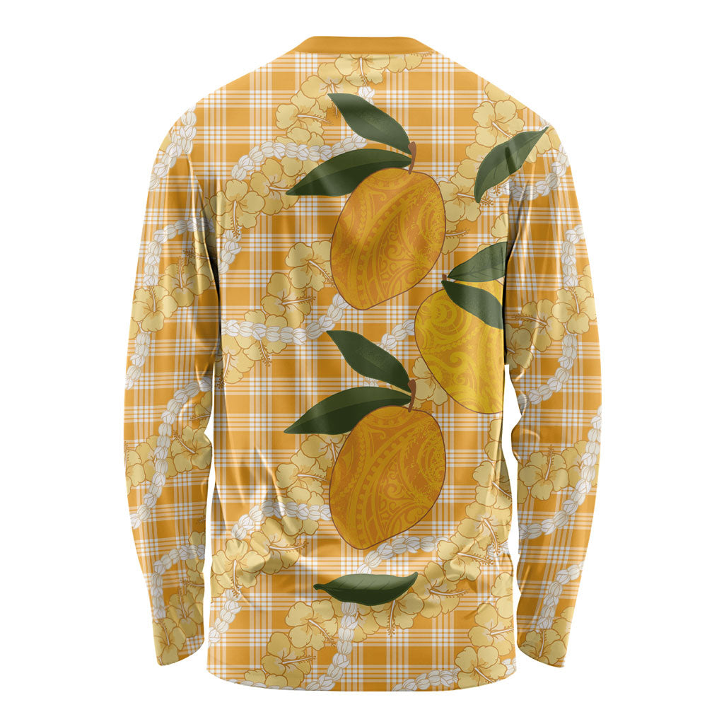 Alani Hawaiian Mango Palaka Long Sleeve Shirt Aloha Hibiscus Pikake Lei