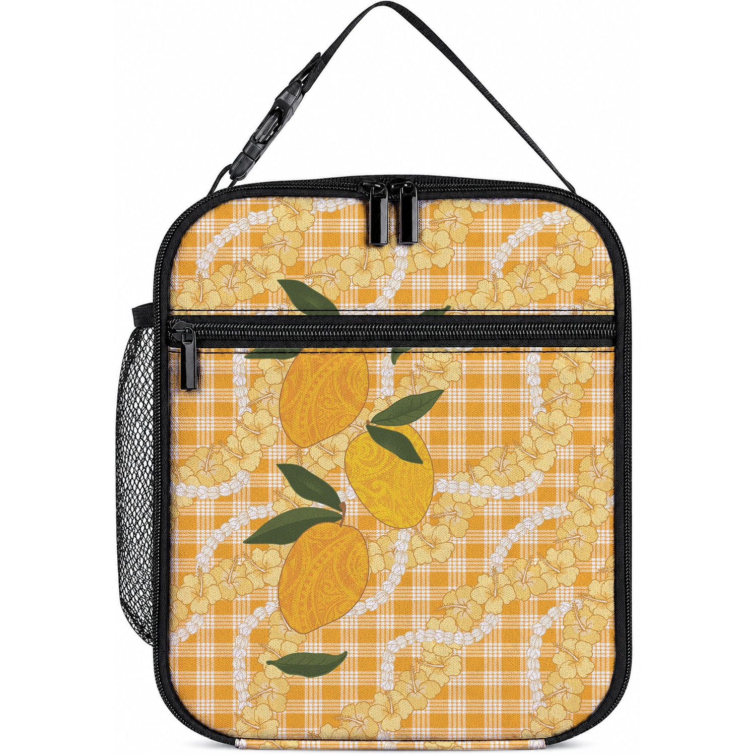 Alani Hawaiian Mango Palaka Lunch Bag Aloha Hibiscus Pikake Lei LT9 10.2 × 8.3 × 4.3 inch Orange - Polynesian Pride