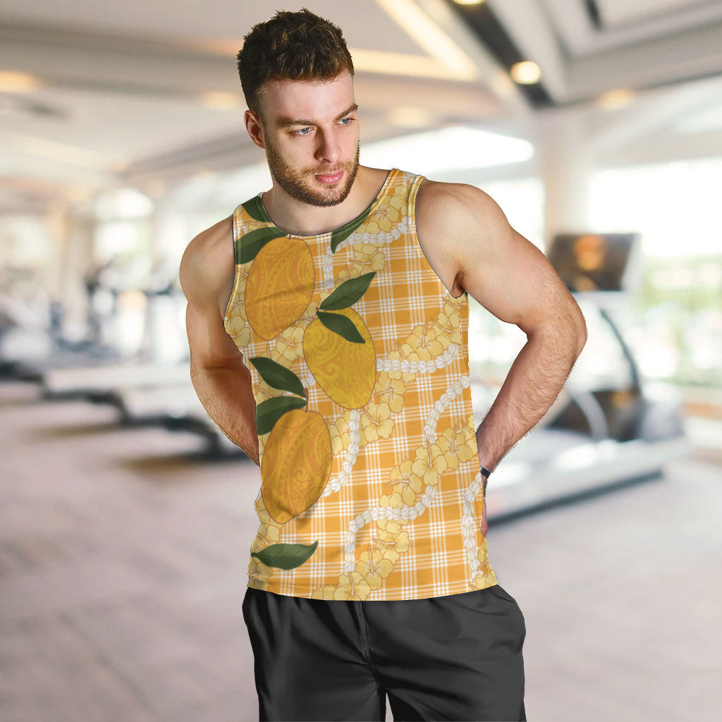 Alani Hawaiian Mango Palaka Men Tank Top Aloha Hibiscus Pikake Lei