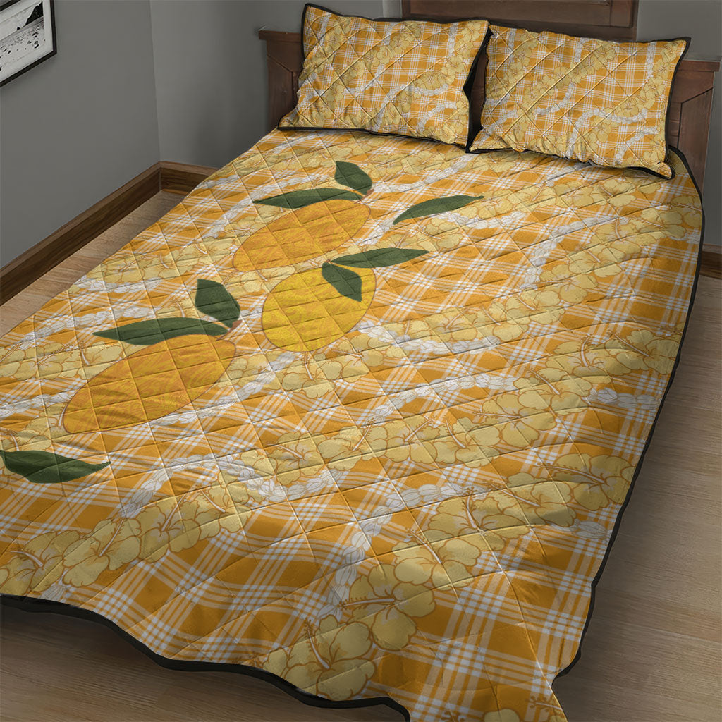Alani Hawaiian Mango Palaka Quilt Bed Set Aloha Hibiscus Pikake Lei