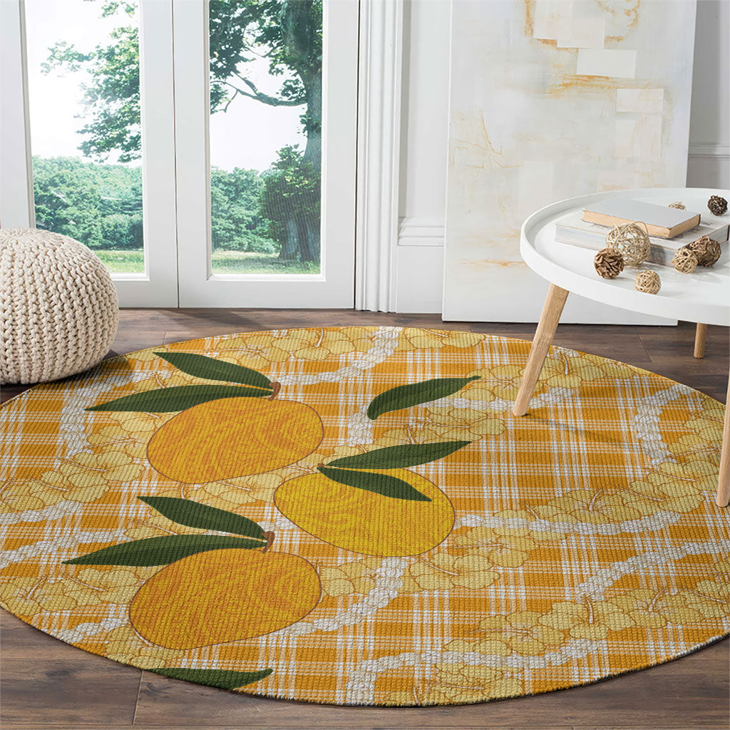 Alani Hawaiian Mango Palaka Round Carpet Aloha Hibiscus Pikake Lei