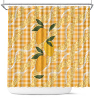 Alani Hawaiian Mango Palaka Shower Curtain Aloha Hibiscus Pikake Lei