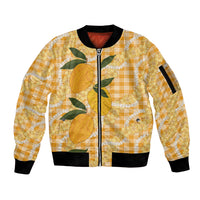 Alani Hawaiian Mango Palaka Sleeve Zip Bomber Jacket Aloha Hibiscus Pikake Lei