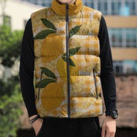 Alani Hawaiian Mango Palaka Sleeveless Puffer Jacket Aloha Hibiscus Pikake Lei
