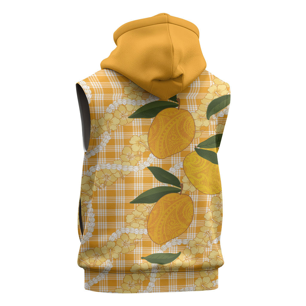 Alani Hawaiian Mango Palaka Sleeveless Zip Hoodie Aloha Hibiscus Pikake Lei