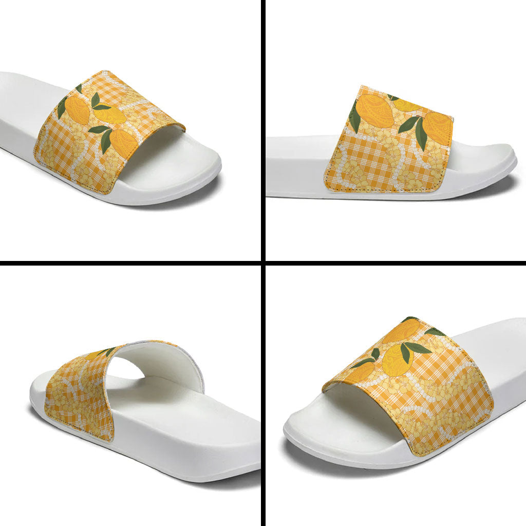 Alani Hawaiian Mango Palaka Slide Sandals Aloha Hibiscus Pikake Lei
