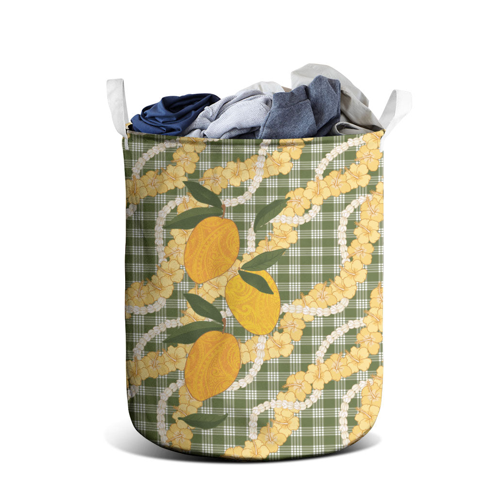 Uliuli Ahiahia Hawaiian Mango Palaka Laundry Basket Aloha Hibiscus Pikake Lei