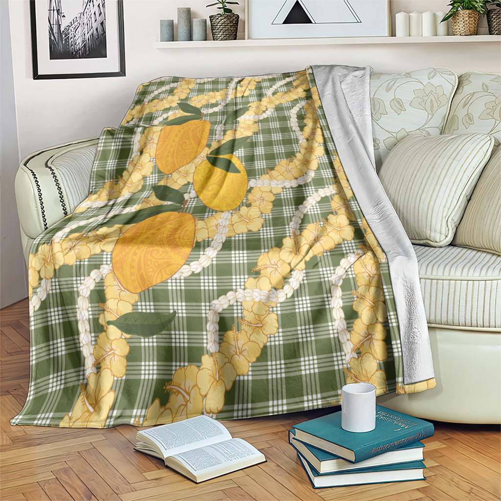 Uliuli Ahiahia Hawaiian Mango Palaka Blanket Aloha Hibiscus Pikake Lei