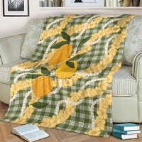 Uliuli Ahiahia Hawaiian Mango Palaka Blanket Aloha Hibiscus Pikake Lei