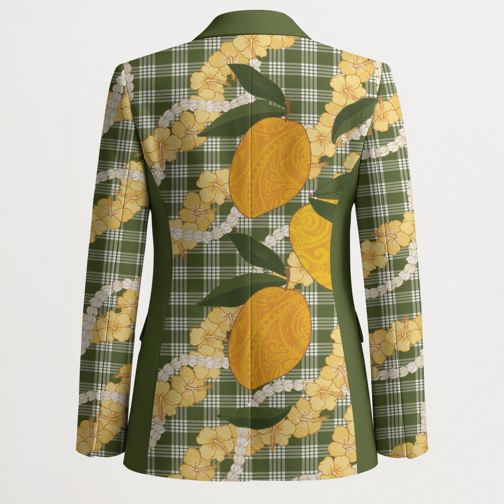 Uliuli Ahiahia Hawaiian Mango Palaka Blazer Aloha Hibiscus Pikake Lei