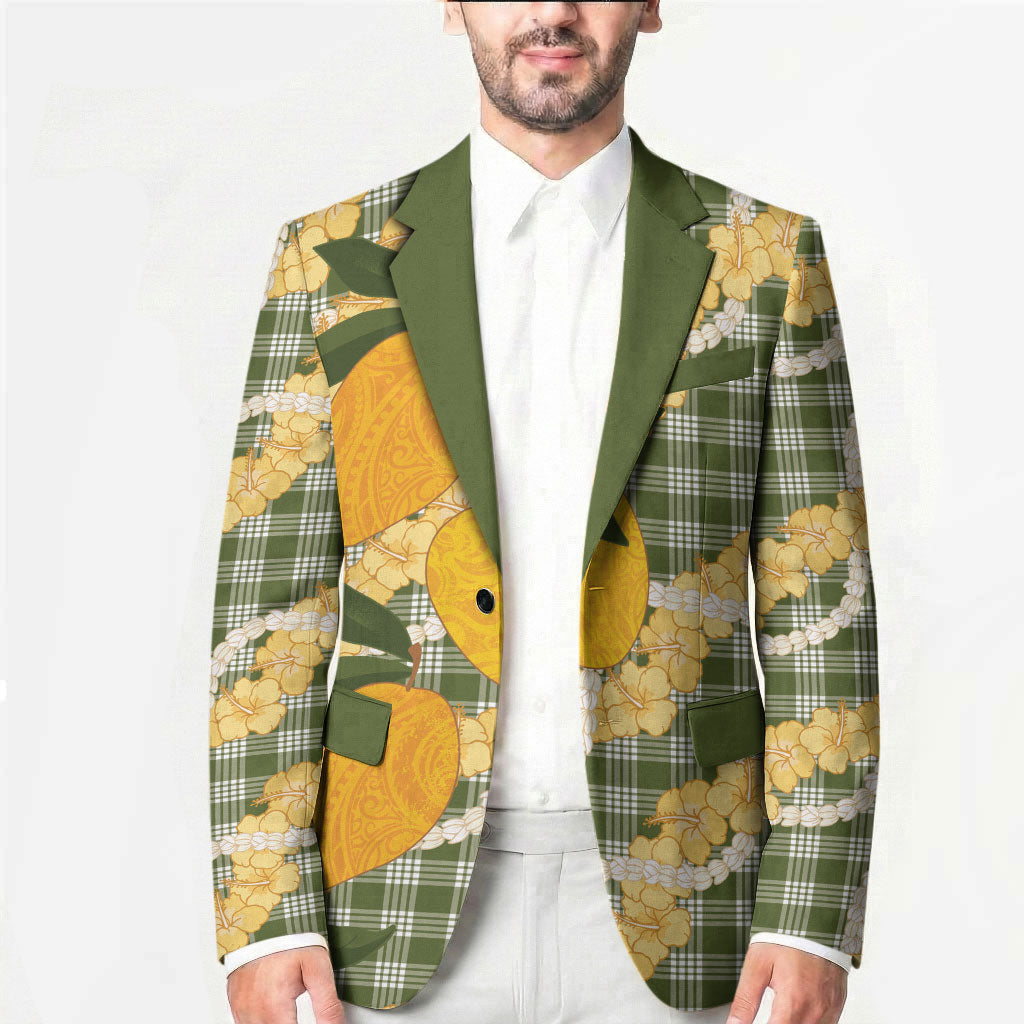 Uliuli Ahiahia Hawaiian Mango Palaka Blazer Aloha Hibiscus Pikake Lei