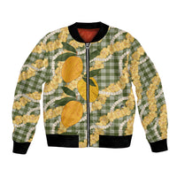 Uliuli Ahiahia Hawaiian Mango Palaka Bomber Jacket Aloha Hibiscus Pikake Lei