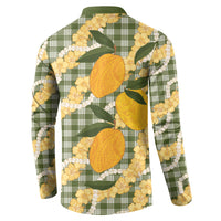 Uliuli Ahiahia Hawaiian Mango Palaka Button Sweatshirt Aloha Hibiscus Pikake Lei