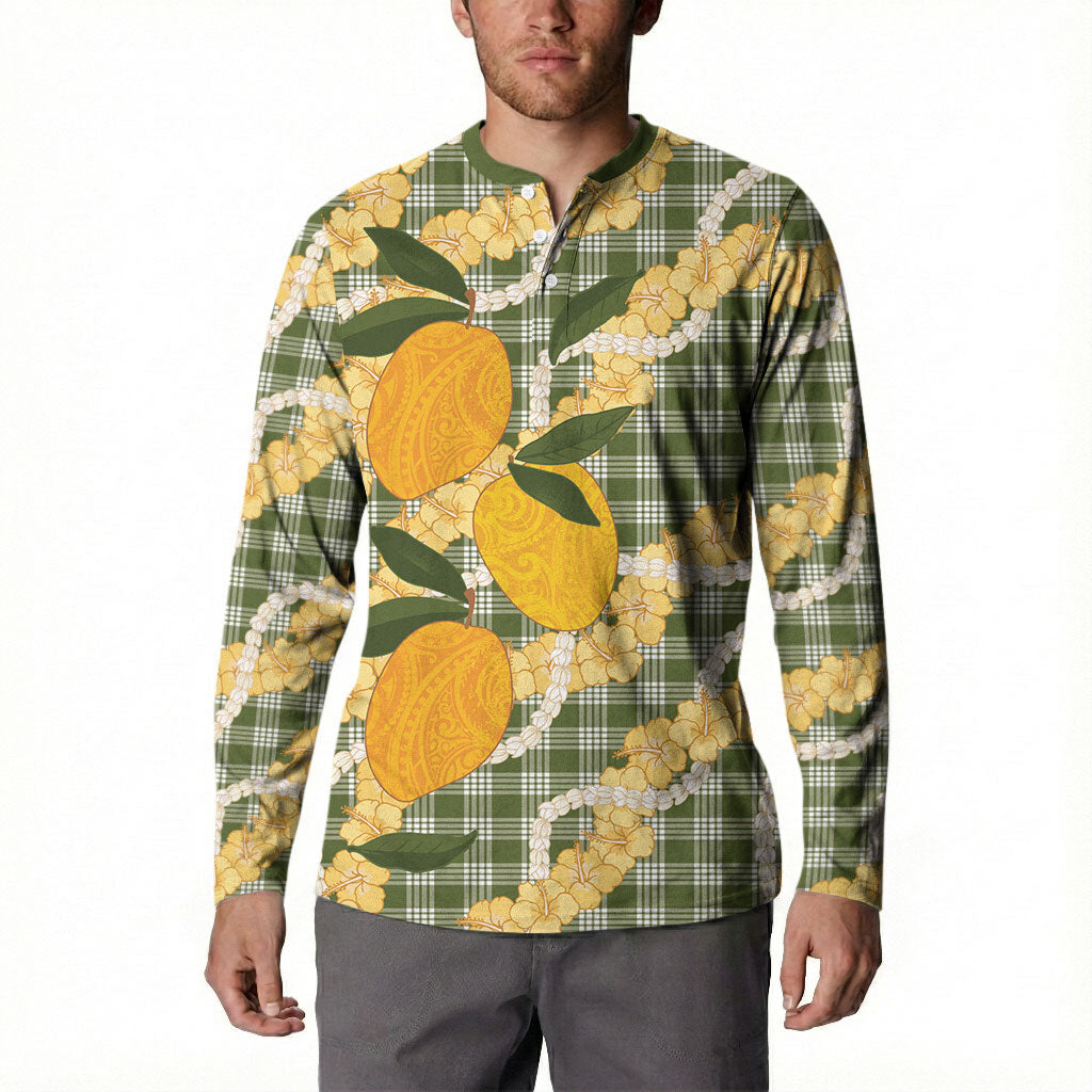 Uliuli Ahiahia Hawaiian Mango Palaka Button Sweatshirt Aloha Hibiscus Pikake Lei
