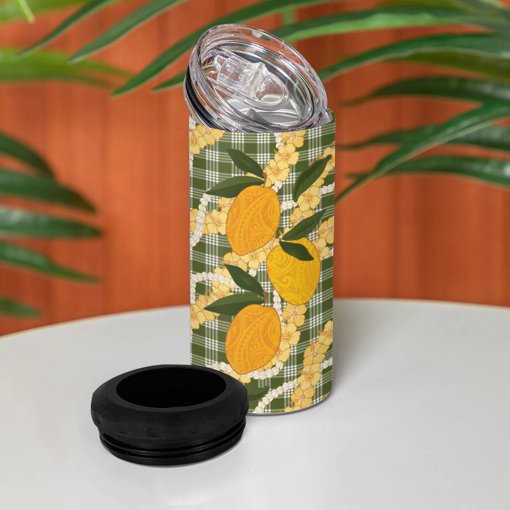 Uliuli Ahiahia Hawaiian Mango Palaka 4 in 1 Can Cooler Tumbler Aloha Hibiscus Pikake Lei