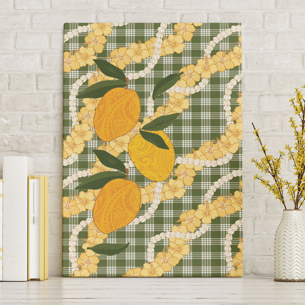 Uliuli Ahiahia Hawaiian Mango Palaka Canvas Wall Art Aloha Hibiscus Pikake Lei