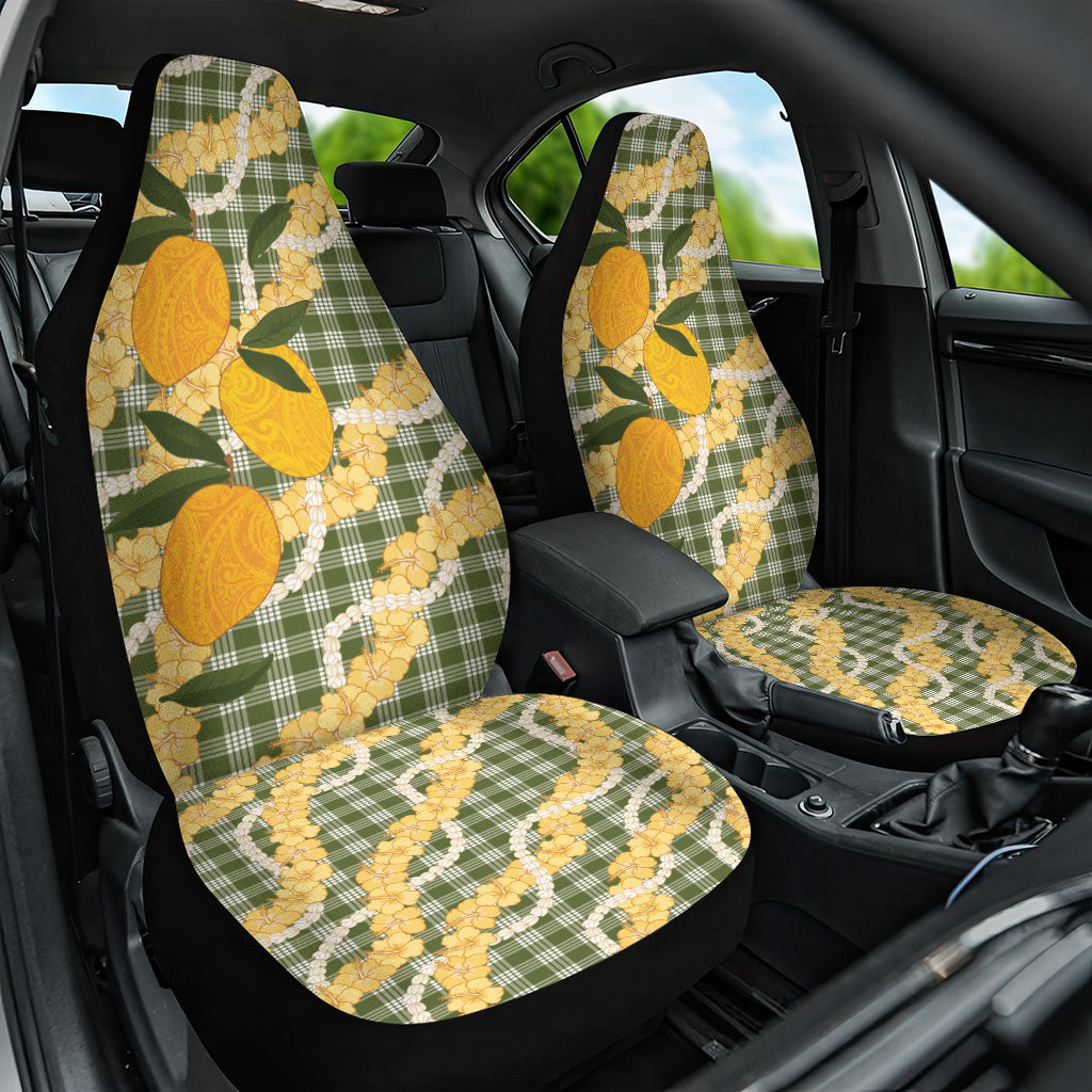 Uliuli Ahiahia Hawaiian Mango Palaka Car Seat Cover Aloha Hibiscus Pikake Lei