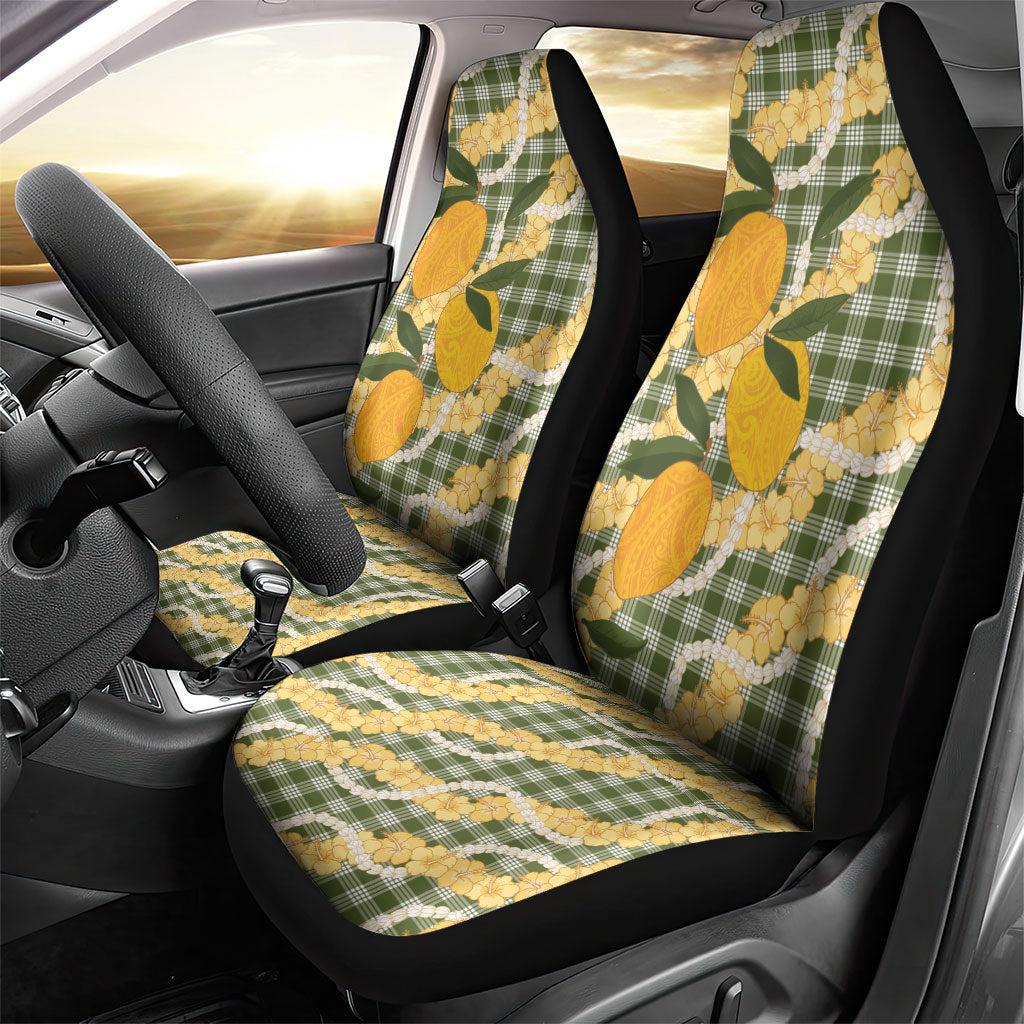 Uliuli Ahiahia Hawaiian Mango Palaka Car Seat Cover Aloha Hibiscus Pikake Lei