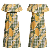 Uliuli Ahiahia Hawaiian Mango Palaka Couples Matching Off Shoulder Maxi Dress and Hawaiian Shirt Aloha Hibiscus Pikake Lei