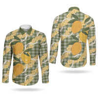 Uliuli Ahiahia Hawaiian Mango Palaka Couples Matching Off Shoulder Maxi Dress and Long Sleeve Button Shirt Aloha Hibiscus Pikake Lei