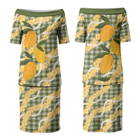 Uliuli Ahiahia Hawaiian Mango Palaka Couples Matching Puletasi and Hawaiian Shirt Aloha Hibiscus Pikake Lei