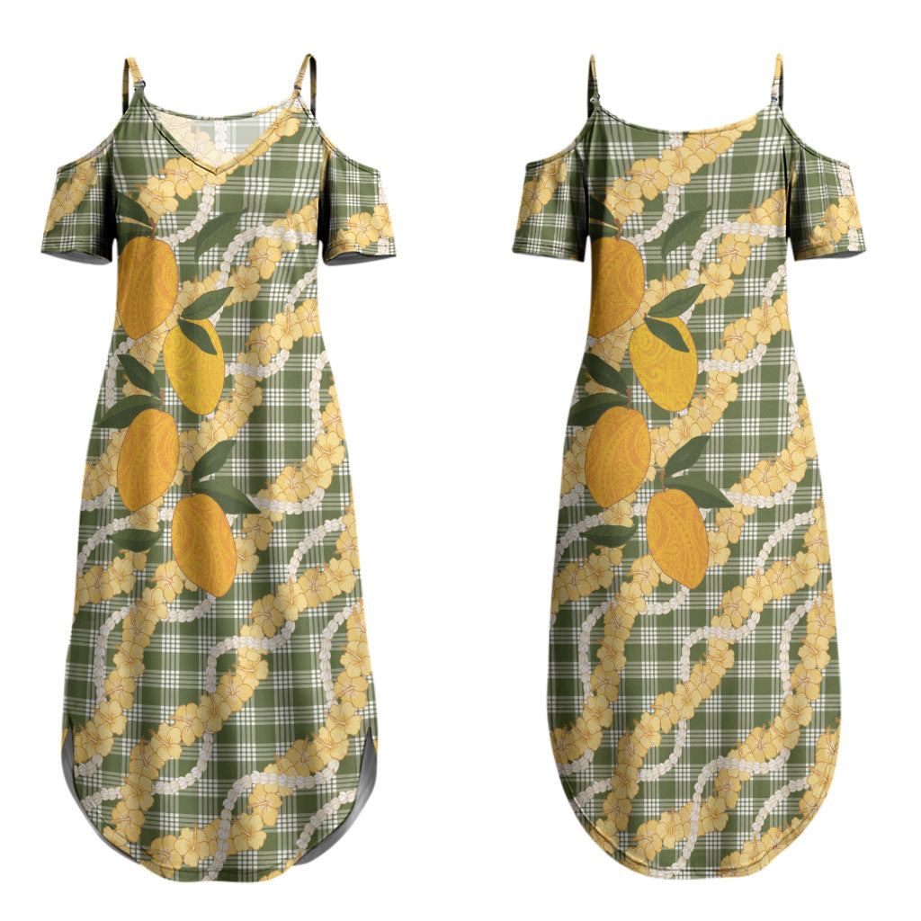 Uliuli Ahiahia Hawaiian Mango Palaka Couples Matching Summer Maxi Dress and Long Sleeve Button Shirt Aloha Hibiscus Pikake Lei