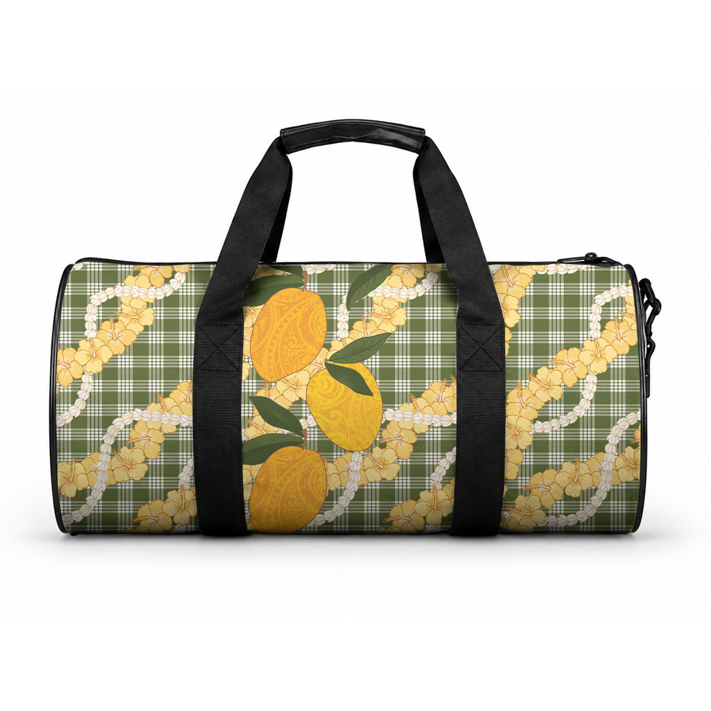 Uliuli Ahiahia Hawaiian Mango Palaka Duffle Bag Aloha Hibiscus Pikake Lei LT9 One size Sage Green - Polynesian Pride