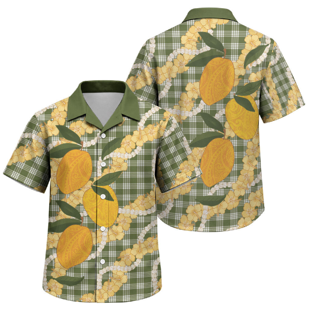 Uliuli Ahiahia Hawaiian Mango Palaka Family Matching Off The Shoulder Long Sleeve Dress and Hawaiian Shirt Aloha Hibiscus Pikake Lei
