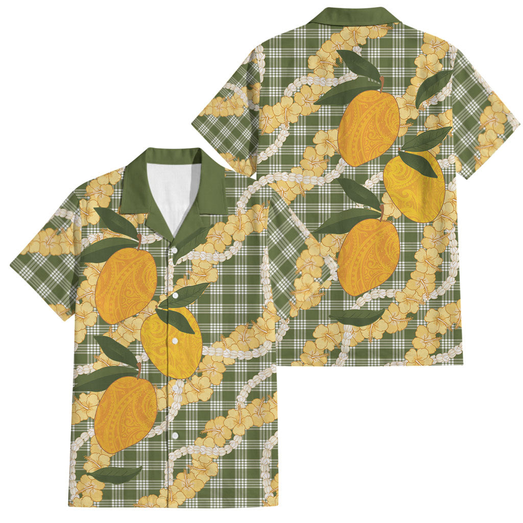 Uliuli Ahiahia Hawaiian Mango Palaka Family Matching Puletasi and Hawaiian Shirt Aloha Hibiscus Pikake Lei