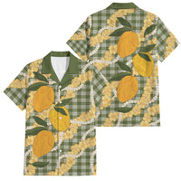 Uliuli Ahiahia Hawaiian Mango Palaka Family Matching Short Sleeve Bodycon Dress and Hawaiian Shirt Aloha Hibiscus Pikake Lei