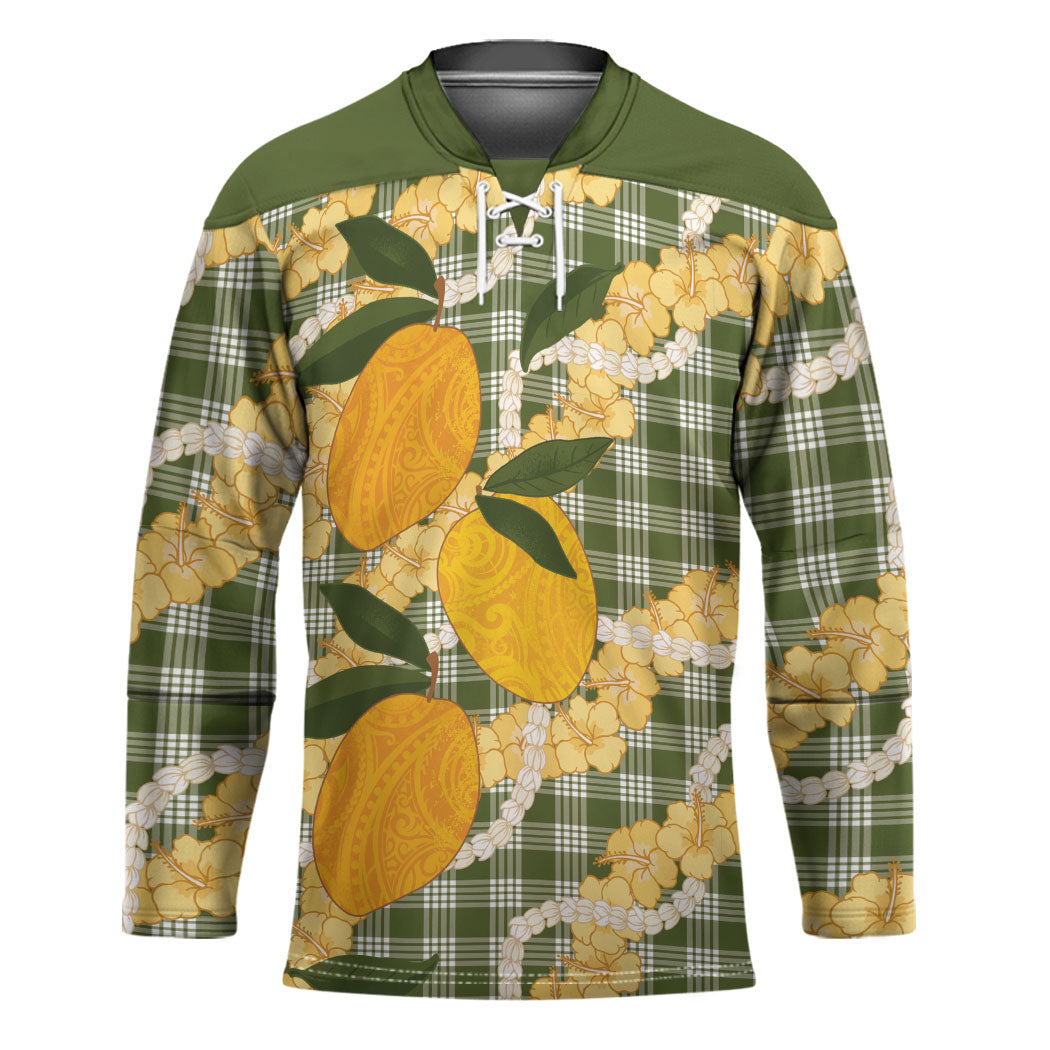 Uliuli Ahiahia Hawaiian Mango Palaka Hockey Jersey Aloha Hibiscus Pikake Lei
