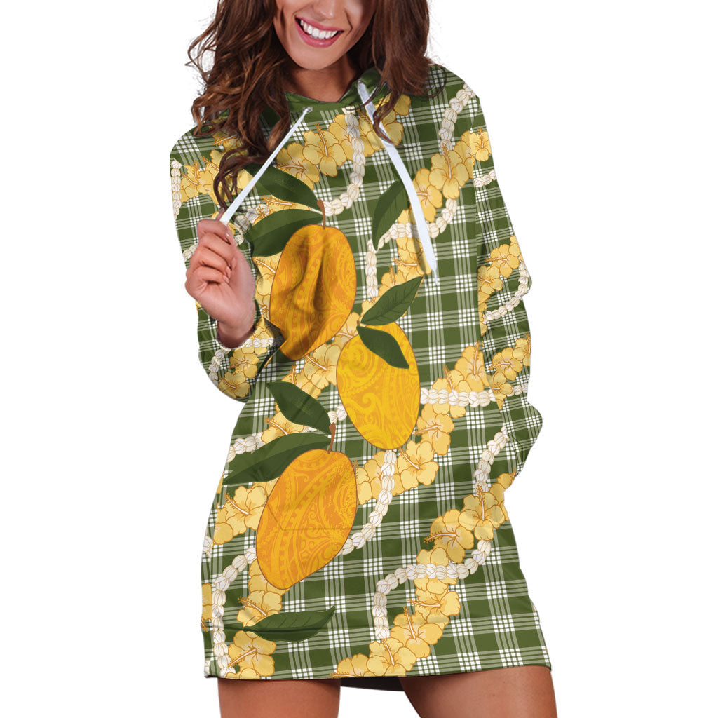 Uliuli Ahiahia Hawaiian Mango Palaka Hoodie Dress Aloha Hibiscus Pikake Lei