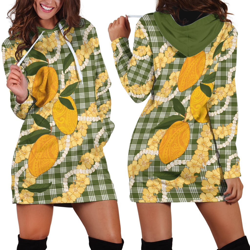 Uliuli Ahiahia Hawaiian Mango Palaka Hoodie Dress Aloha Hibiscus Pikake Lei