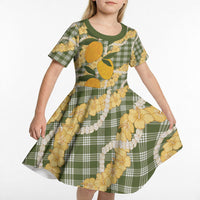 Uliuli Ahiahia Hawaiian Mango Palaka Kid Short Sleeve Dress Aloha Hibiscus Pikake Lei