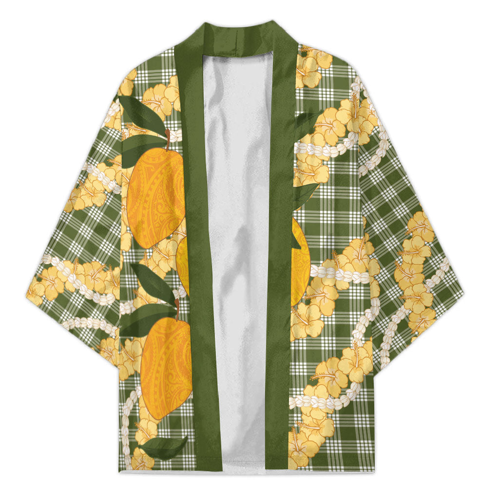 Uliuli Ahiahia Hawaiian Mango Palaka Kimono Aloha Hibiscus Pikake Lei