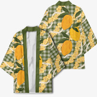 Uliuli Ahiahia Hawaiian Mango Palaka Kimono Aloha Hibiscus Pikake Lei