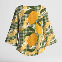 Uliuli Ahiahia Hawaiian Mango Palaka Kimono Sleeve Blouse Aloha Hibiscus Pikake Lei