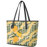 Uliuli Ahiahia Hawaiian Mango Palaka Leather Tote Bag Aloha Hibiscus Pikake Lei