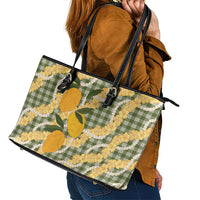 Uliuli Ahiahia Hawaiian Mango Palaka Leather Tote Bag Aloha Hibiscus Pikake Lei