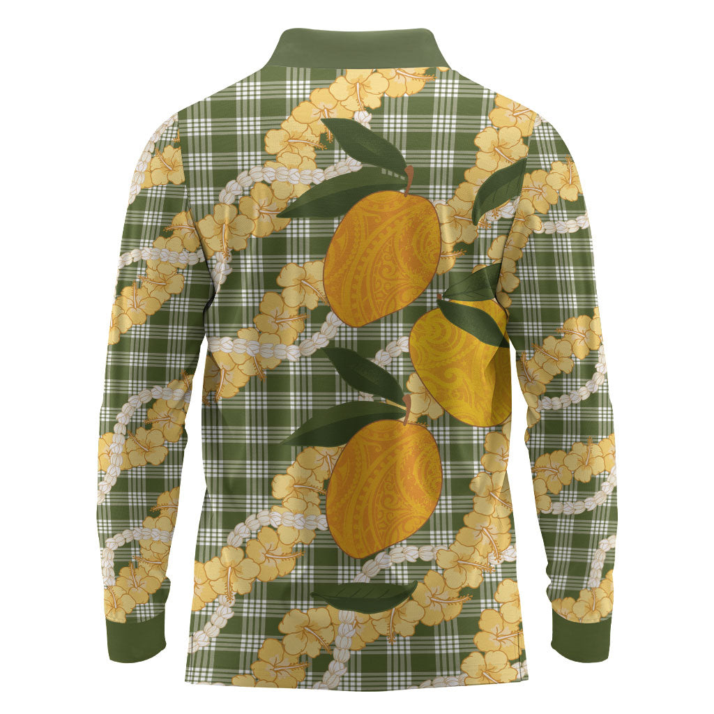 Uliuli Ahiahia Hawaiian Mango Palaka Long Sleeve Polo Shirt Aloha Hibiscus Pikake Lei