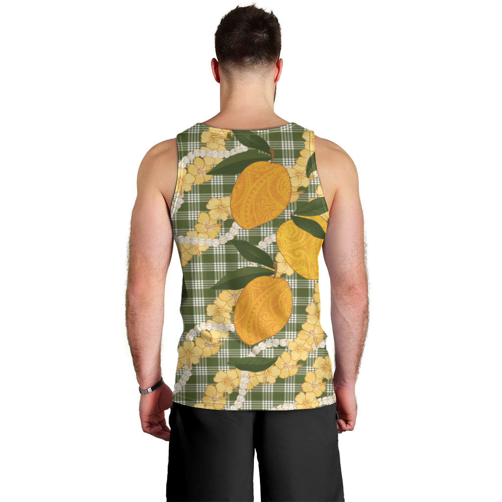 Uliuli Ahiahia Hawaiian Mango Palaka Men Tank Top Aloha Hibiscus Pikake Lei