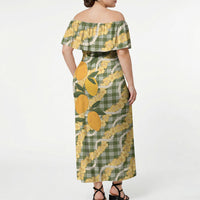 Uliuli Ahiahia Hawaiian Mango Palaka Off Shoulder Maxi Dress Aloha Hibiscus Pikake Lei