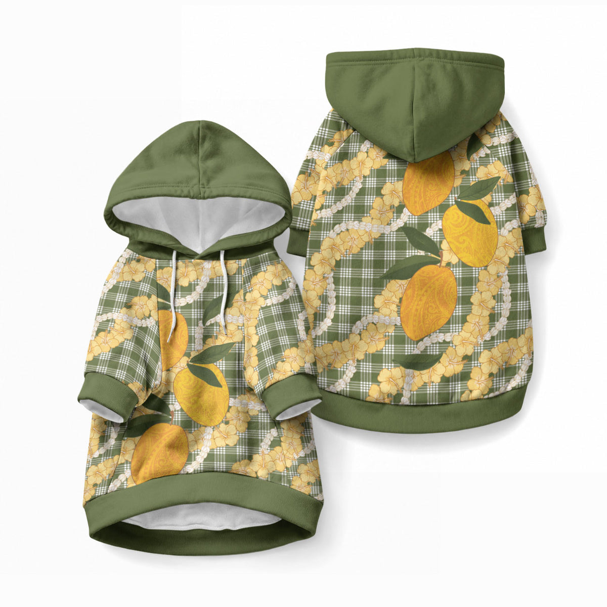 Uliuli Ahiahia Hawaiian Mango Palaka Pet Hoodie Aloha Hibiscus Pikake Lei LT9 Pullover Sage Green - Polynesian Pride