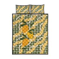Uliuli Ahiahia Hawaiian Mango Palaka Quilt Bed Set Aloha Hibiscus Pikake Lei
