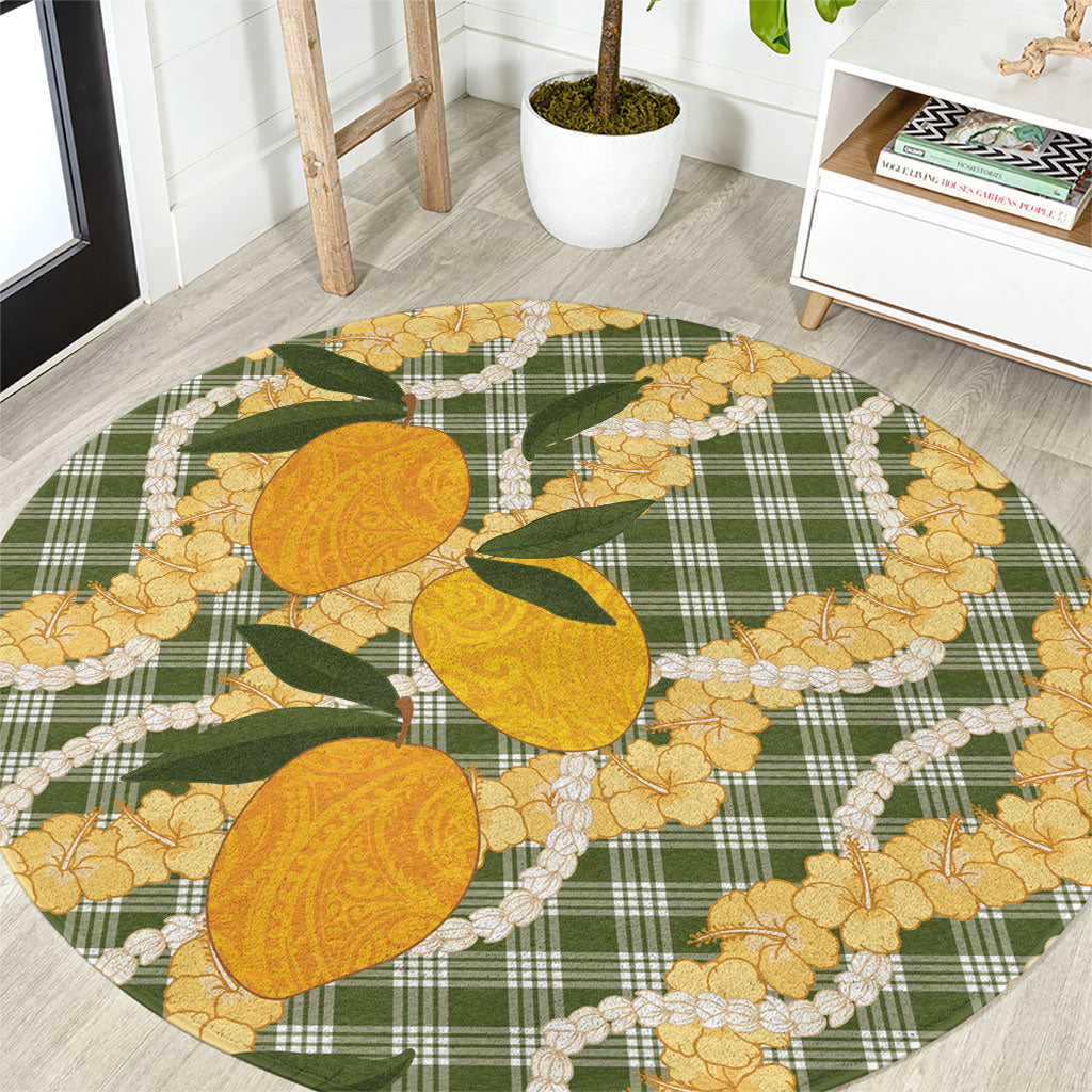 Uliuli Ahiahia Hawaiian Mango Palaka Round Carpet Aloha Hibiscus Pikake Lei
