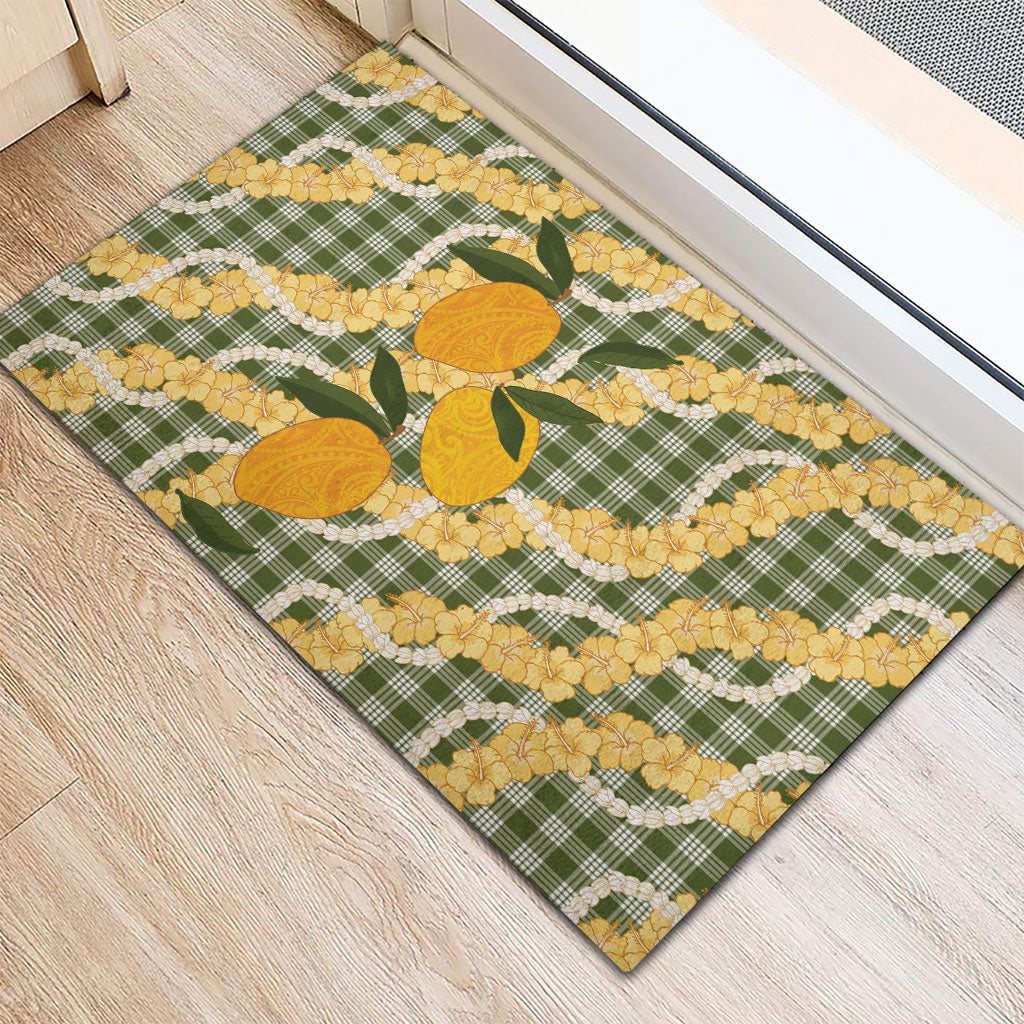 Uliuli Ahiahia Hawaiian Mango Palaka Rubber Doormat Aloha Hibiscus Pikake Lei