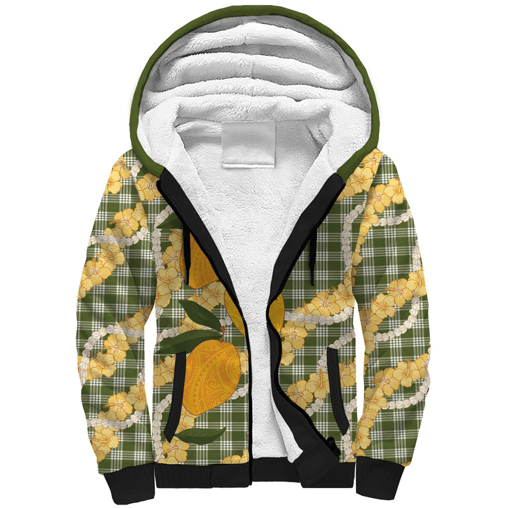 Uliuli Ahiahia Hawaiian Mango Palaka Sherpa Hoodie Aloha Hibiscus Pikake Lei