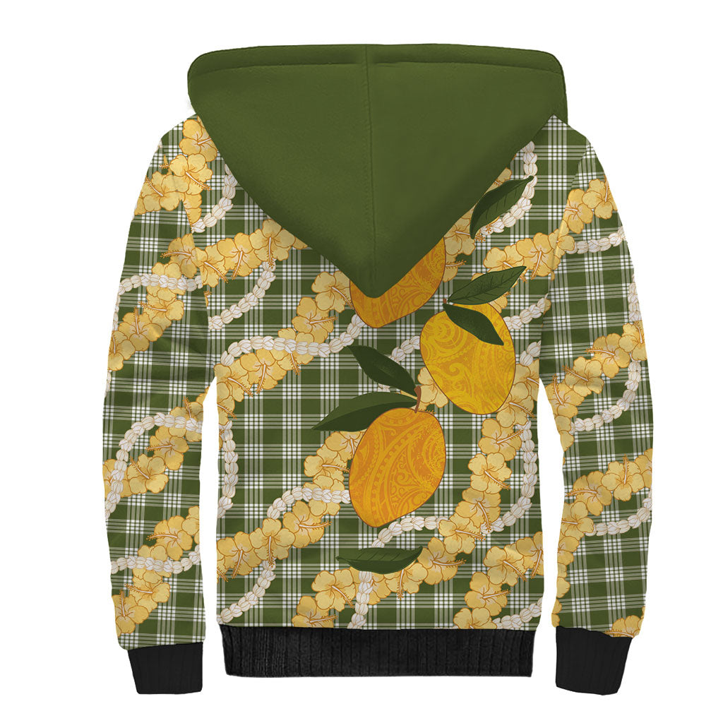Uliuli Ahiahia Hawaiian Mango Palaka Sherpa Hoodie Aloha Hibiscus Pikake Lei