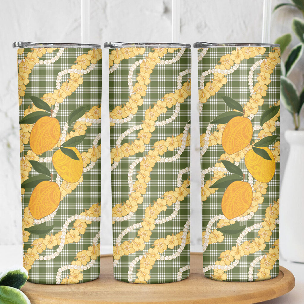 Uliuli Ahiahia Hawaiian Mango Palaka Skinny Tumbler Aloha Hibiscus Pikake Lei