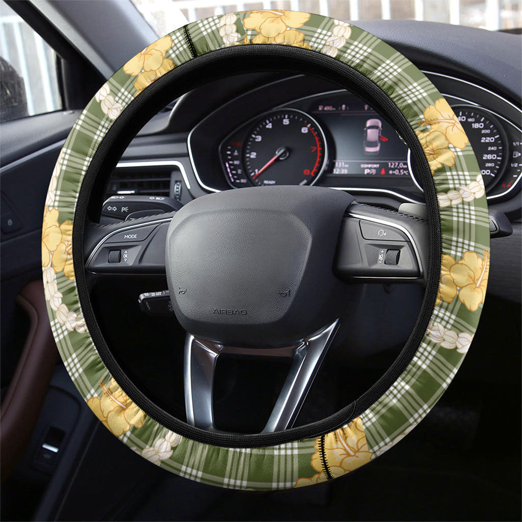 Uliuli Ahiahia Hawaiian Mango Palaka Steering Wheel Cover Aloha Hibiscus Pikake Lei